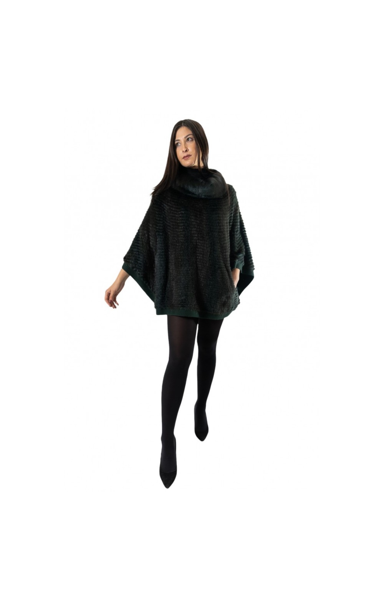 1005D GREEN WOMENS MINK PONCHO