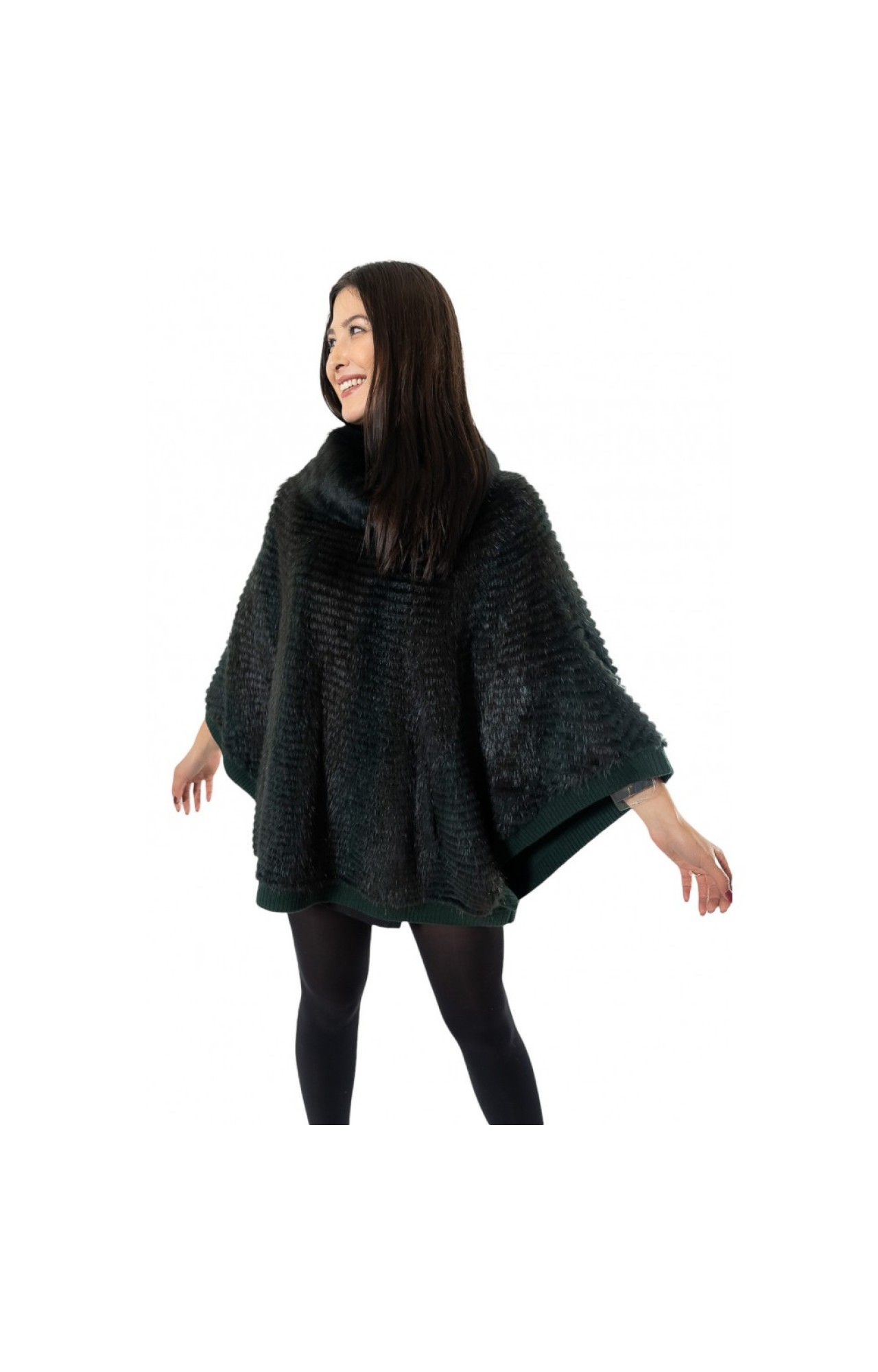 1005D GREEN WOMENS MINK PONCHO