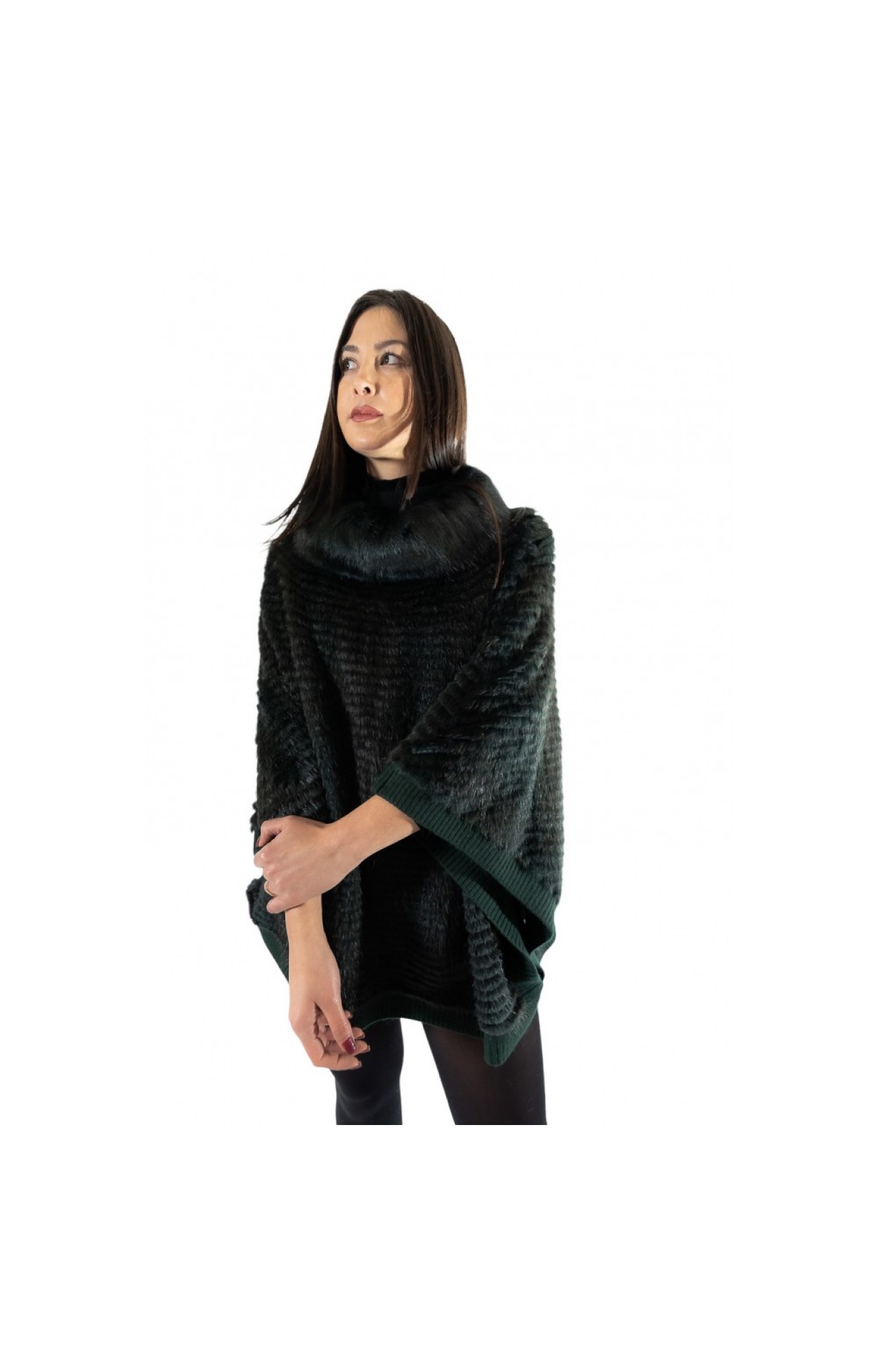 1005D GREEN WOMENS MINK PONCHO
