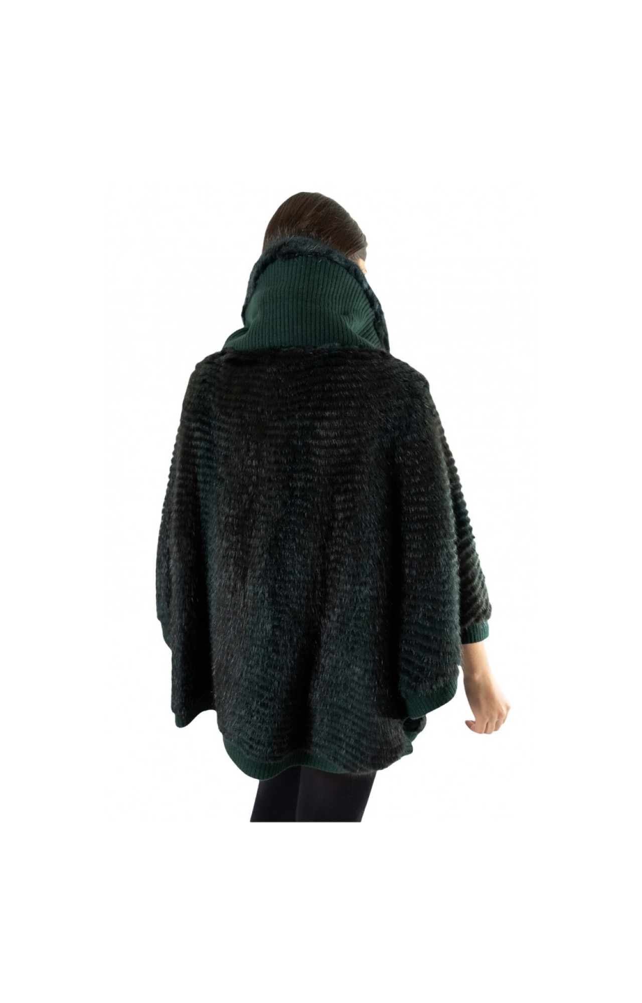 1005D GREEN WOMENS MINK PONCHO