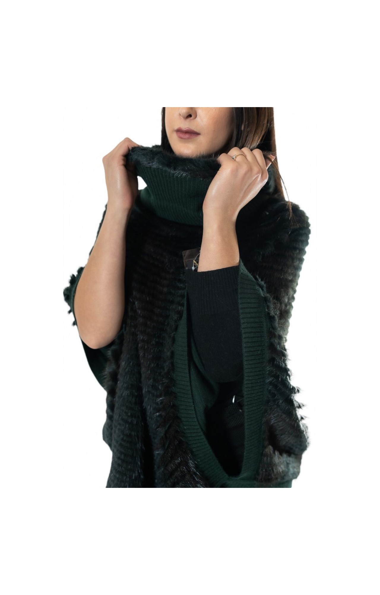 1005D GREEN WOMENS MINK PONCHO