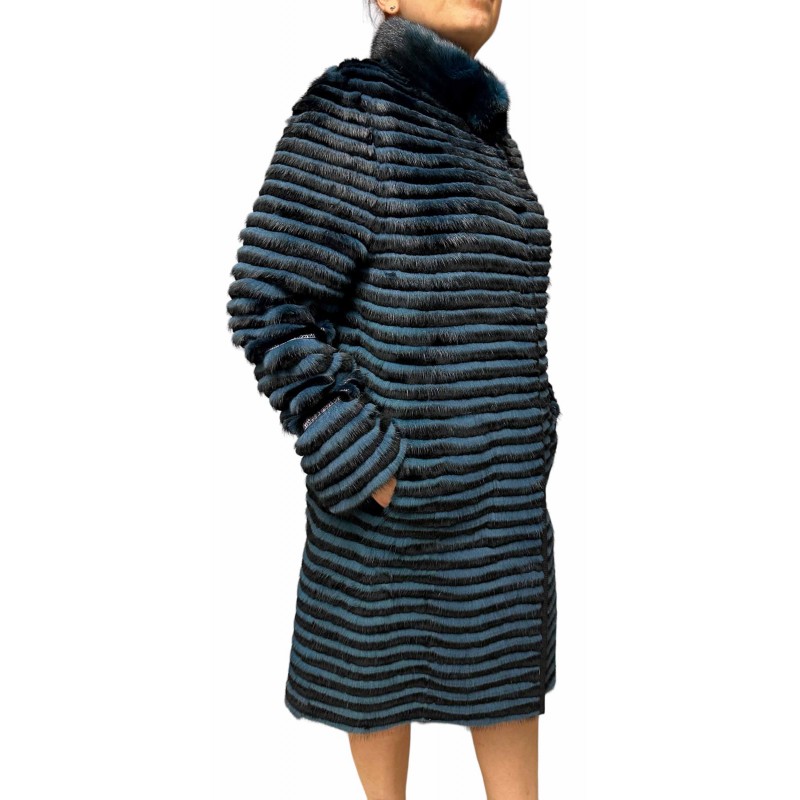 MONITE WOMENS MINK-REX FUR PETROL-BLACK MONITE WOMENS MINK-REX FUR PETROL-BLACK