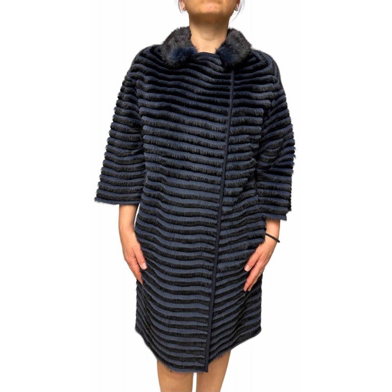 RANE WOMENS MINK-REX FUR BLACK-BLUE