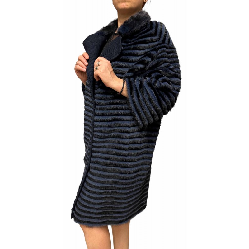 RANE WOMENS MINK-REX FUR BLACK-BLUE