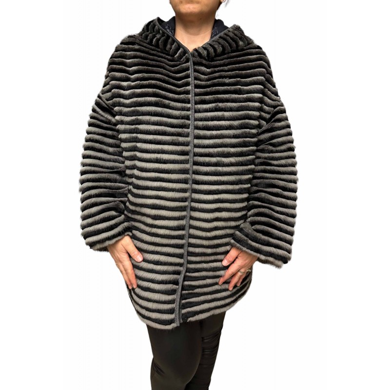 SELENA WOMENS DOUBLE-SIDED MINK-REX FUR BLACK-GREY