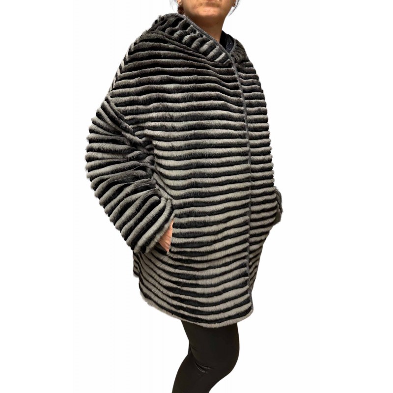 SELENA WOMENS DOUBLE-SIDED MINK-REX FUR BLACK-GREY SELENA WOMENS DOUBLE-SIDED MINK-REX FUR BLACK-GREY