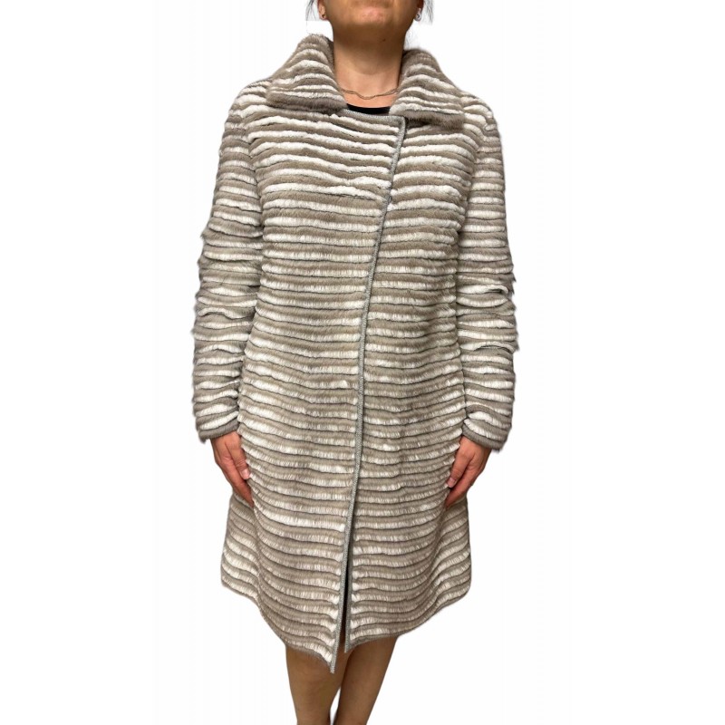 SILVA WOMENS MINK-REX FUR DOUBLE SIDED WHITE-BEIGE