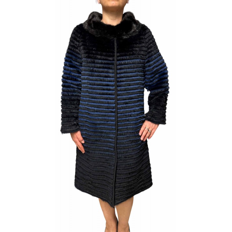 TURNER WOMENS DOUBLE-SIDED MINK-REX FUR BLACK-BLUE