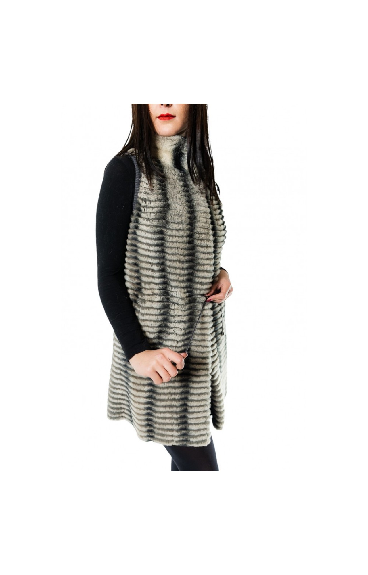 1025A WOMENS REX FUR VEST GREY CHINCHILA