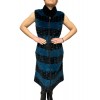 STELLA WOMENS LONG REX FUR VEST PETROL-BLACK