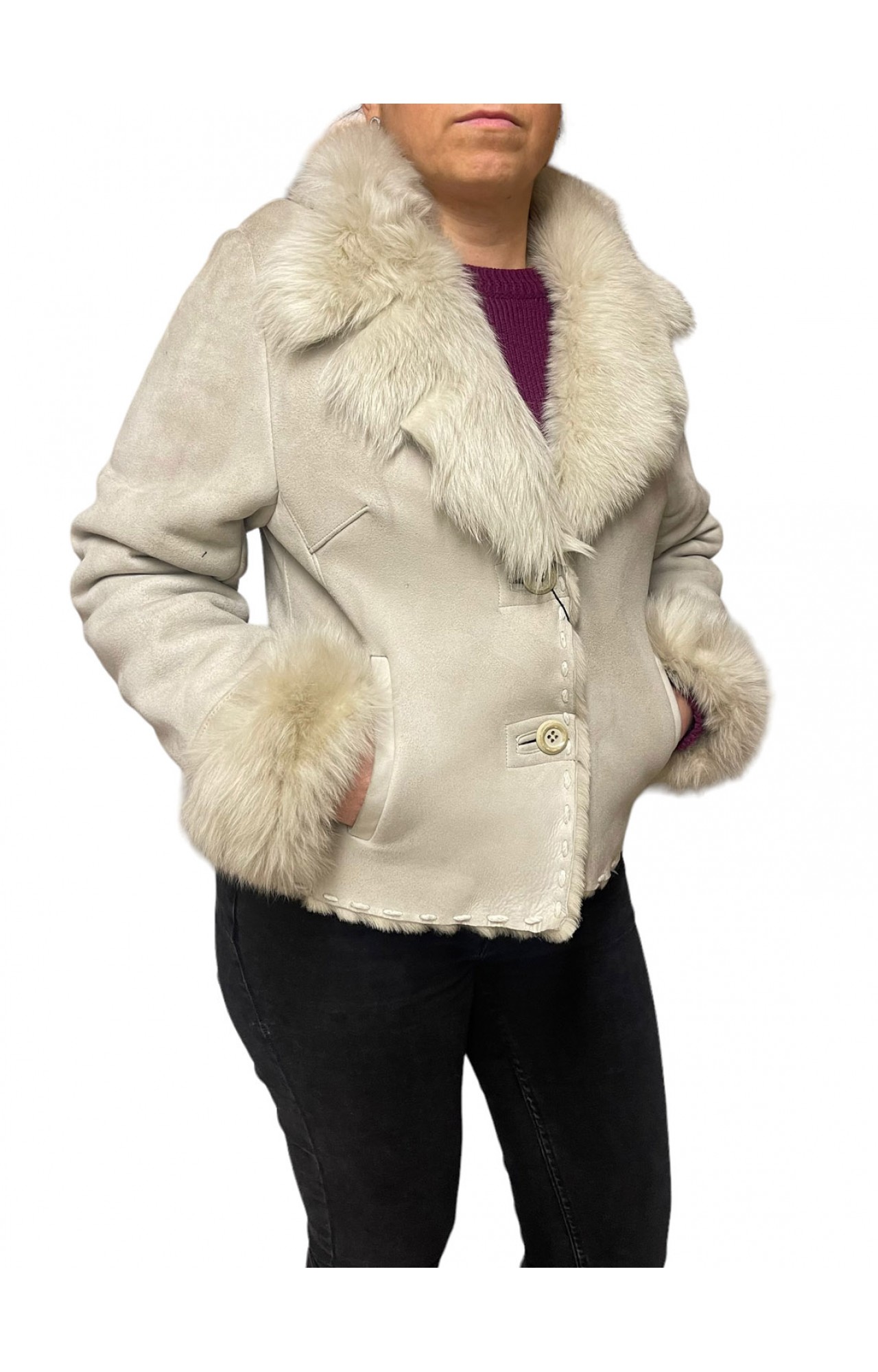 13094G WOMENS SHORT SHEEPSKIN BEIGE