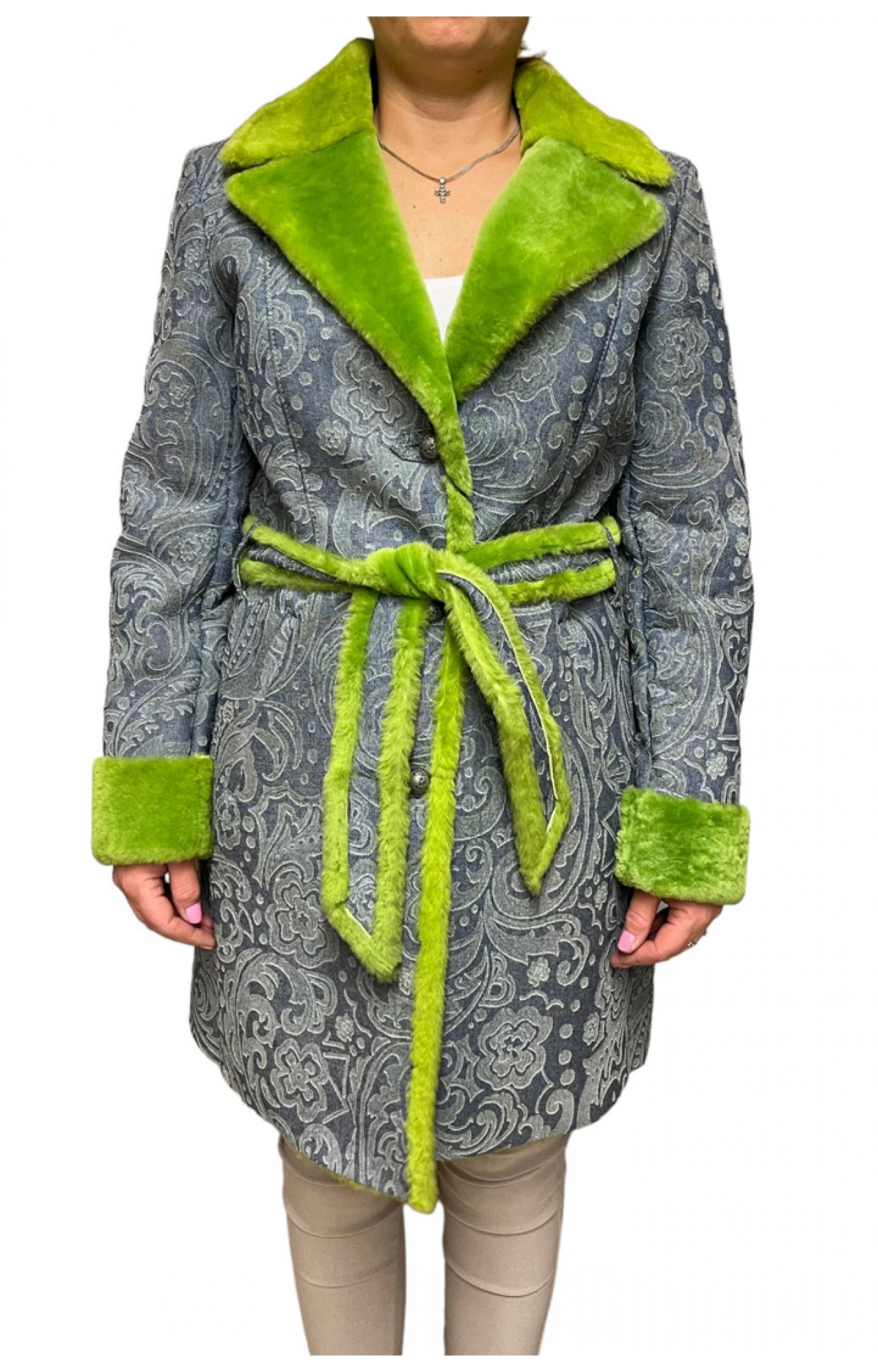 55015-GREEN WOMENS SHEEPSKIN COAT