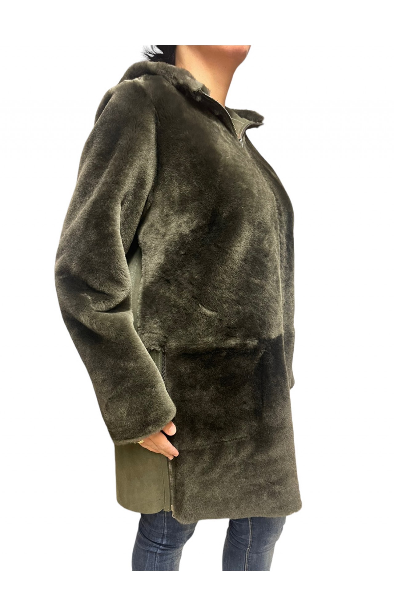 WOMENS DOUBLE-SIDED MOUTON N-1100 KHAKI