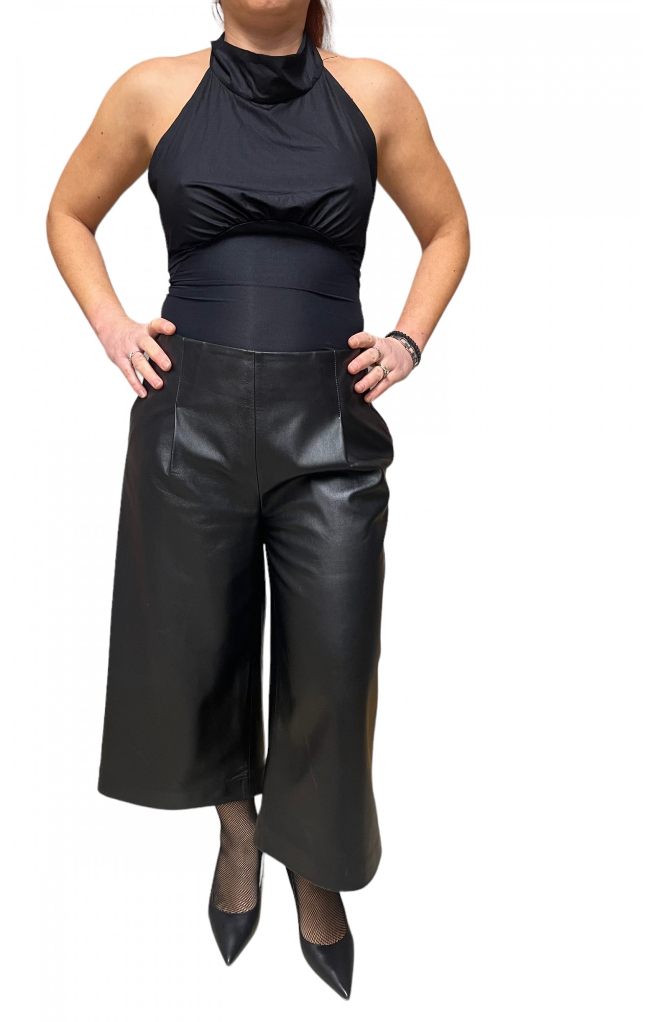 CANTARA WOMENS LEATHER ZIP CULLOTE BLACK