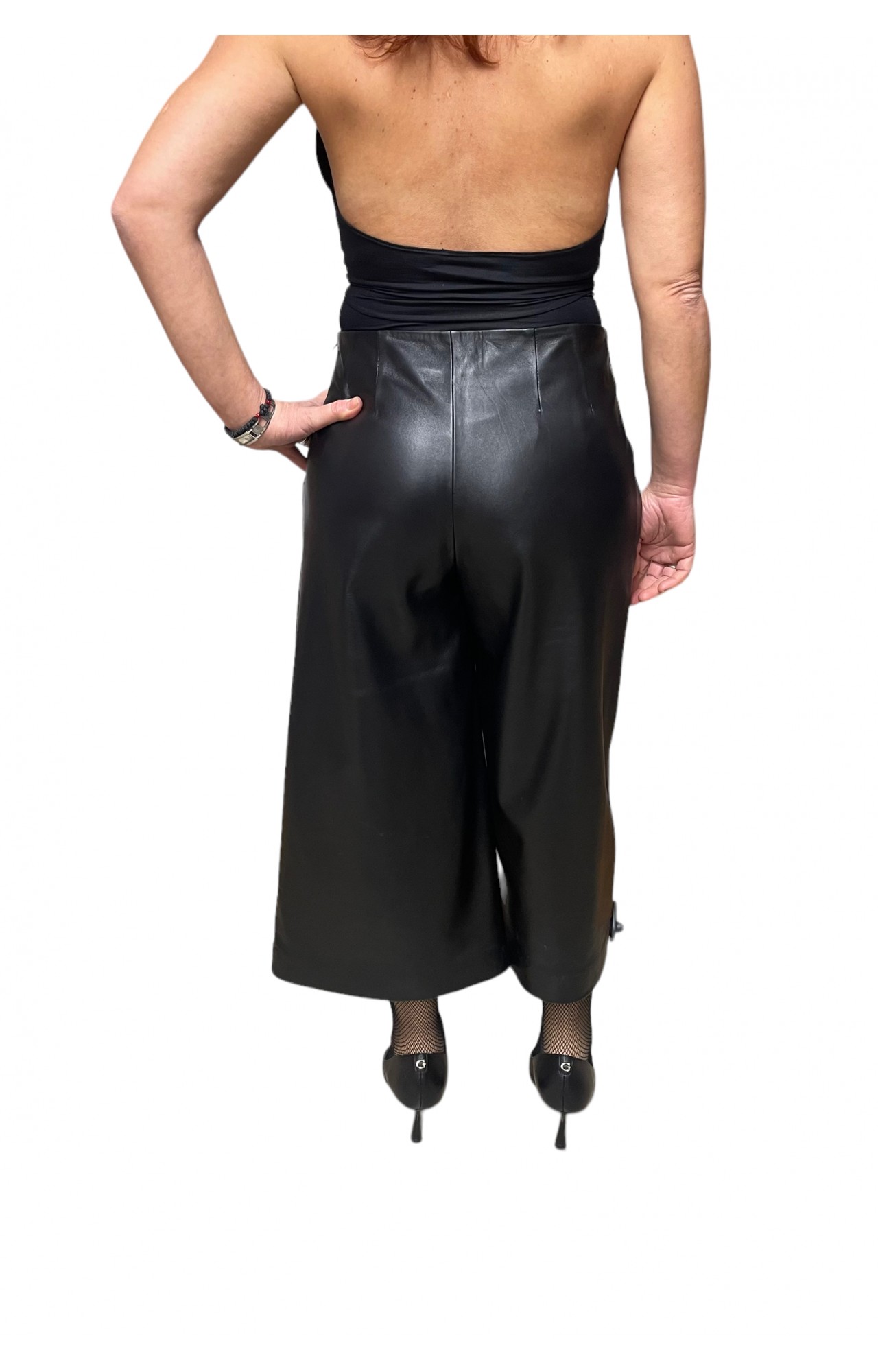 CANTARA WOMENS LEATHER ZIP CULLOTE BLACK
