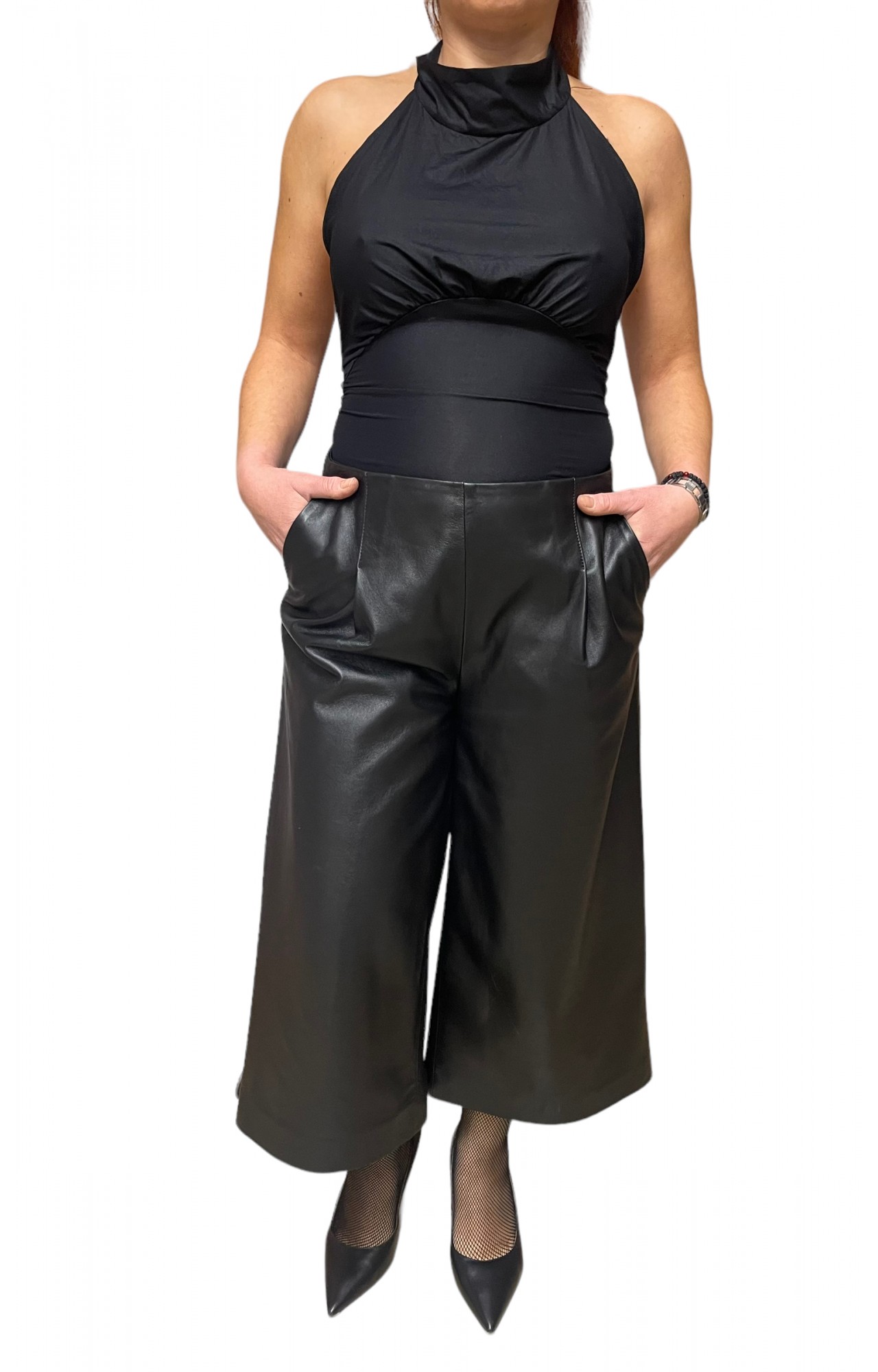 CANTARA WOMENS LEATHER ZIP CULLOTE BLACK