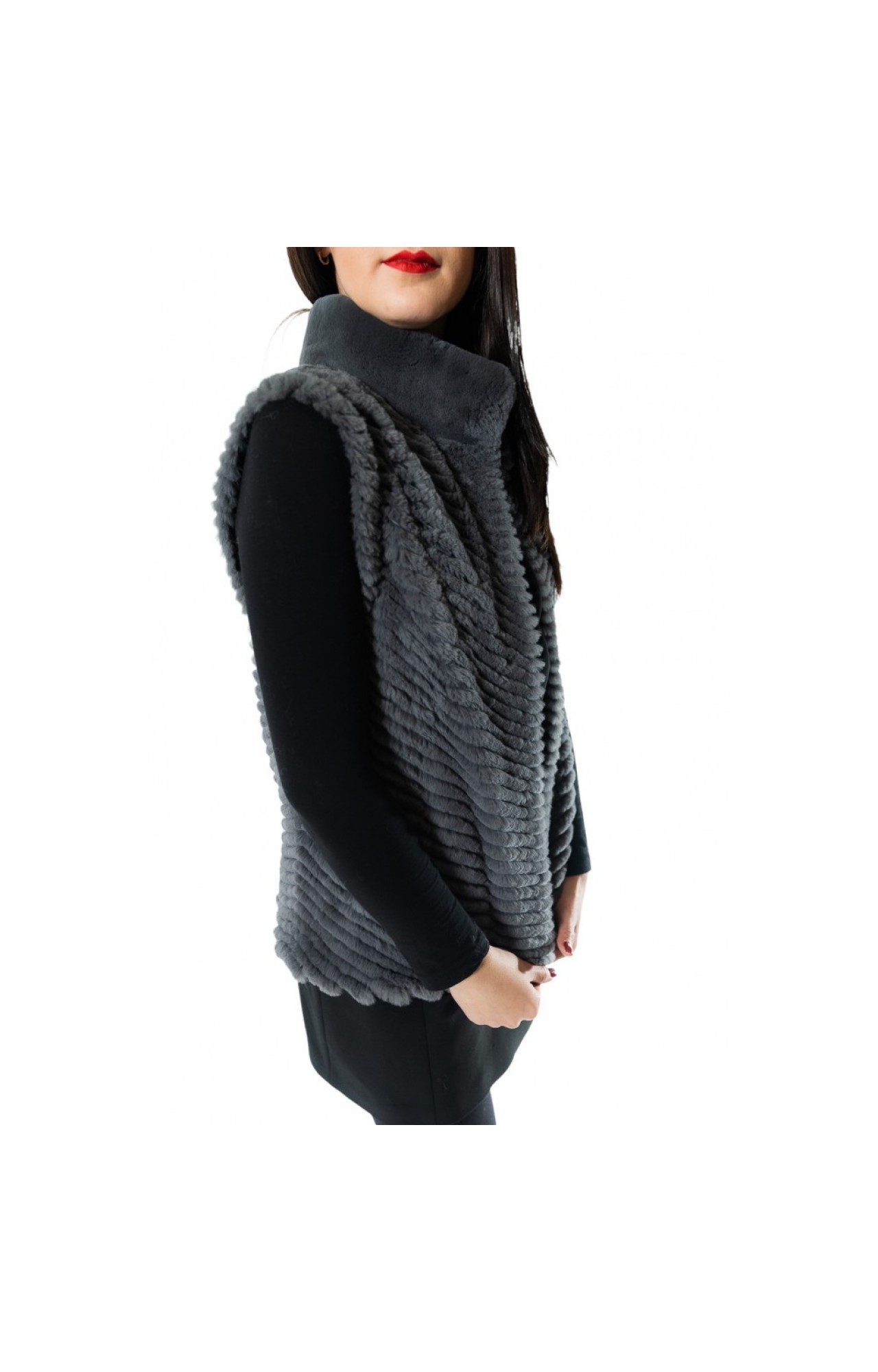 1694Α-GREY/BLACK WOMENS LONG JACKET