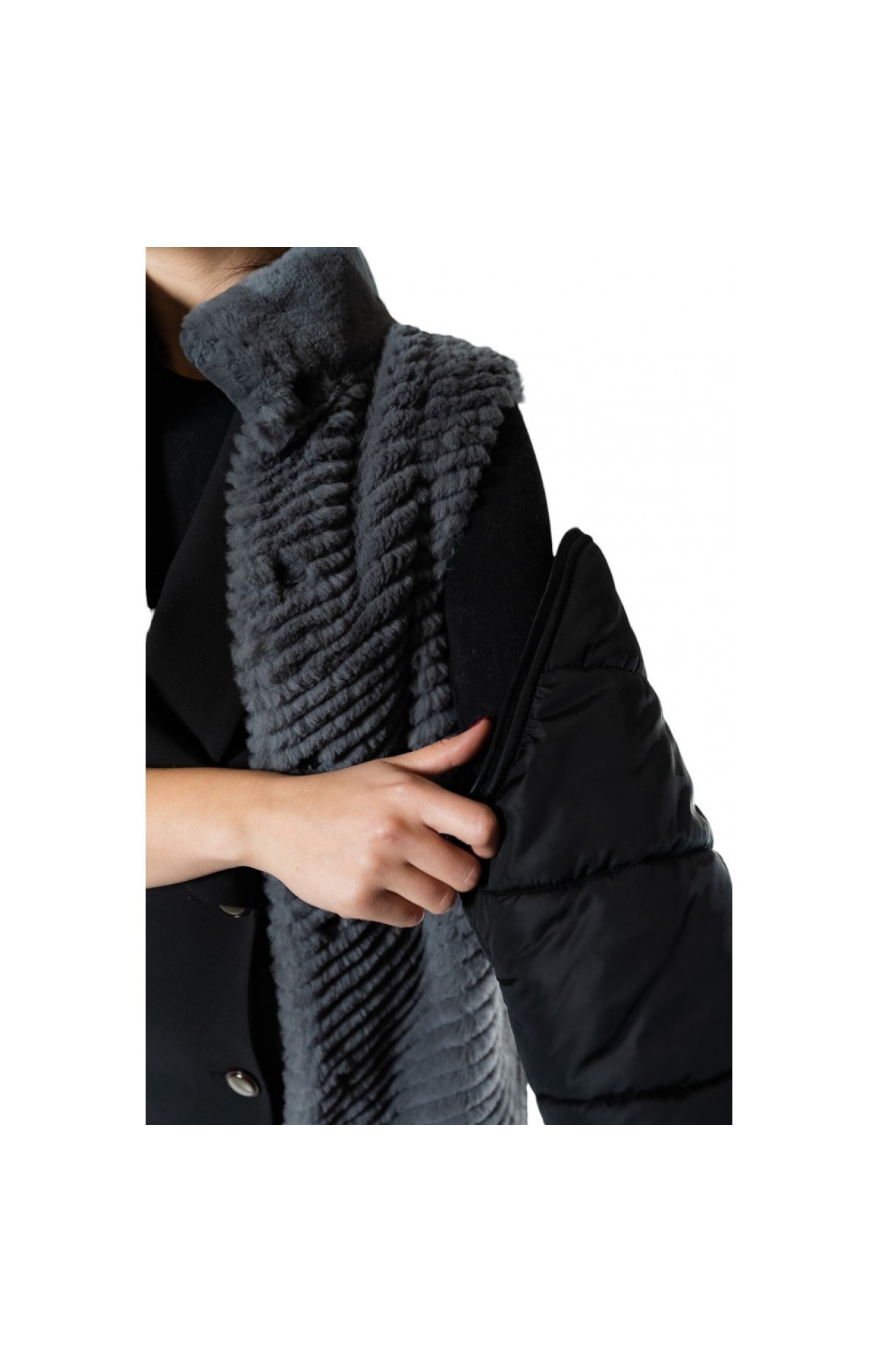 1694Α-GREY/BLACK WOMENS LONG JACKET