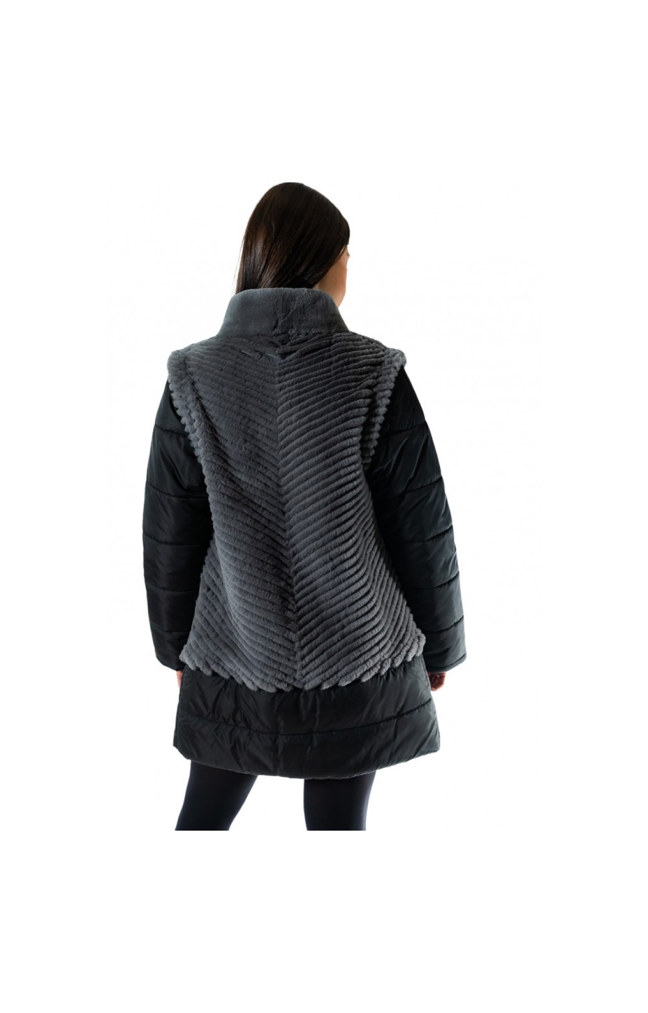 1694Α-GREY/BLACK WOMENS LONG JACKET
