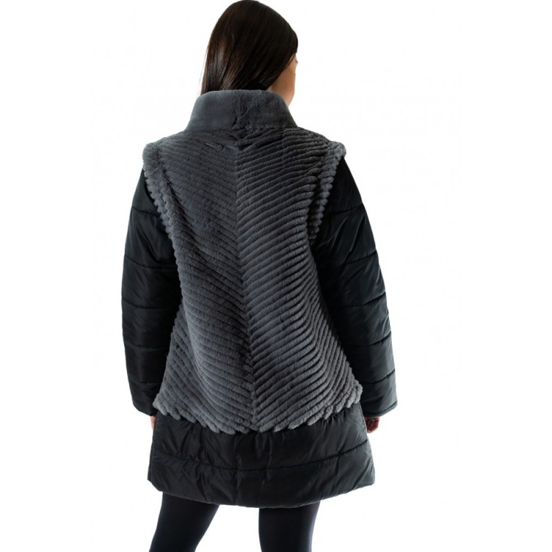 1694Α ΓΥΝΑΙΚΕΙΟ ΜΑΚΡΥ ΜΠΟΥΦΑΝ ΜΑΥΡΟ ΜΕ ΑΠΟΣΠΩΜΕΝΑ ΜΑΝΙΚΙΑ