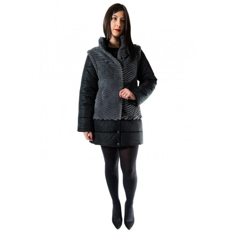 1694Α ΓΥΝΑΙΚΕΙΟ ΜΑΚΡΥ ΜΠΟΥΦΑΝ ΜΑΥΡΟ ΜΕ ΑΠΟΣΠΩΜΕΝΑ ΜΑΝΙΚΙΑ