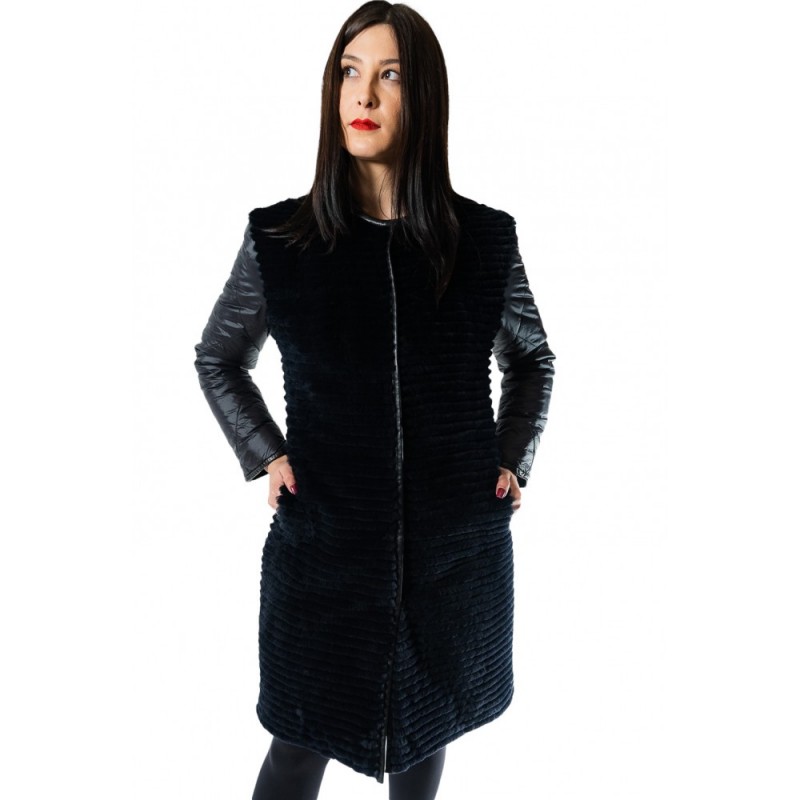 FELICIA ΓΥΝΑΙΚΕΙΟ ΜΑΚΡΥ ΜΠΟΥΦΑΝ ΔΙΠΛΗΣ ΟΨΗΣ ΜΑΥΡΟ.