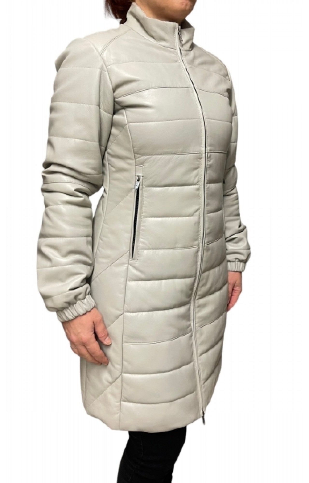 AW23-63-BABY BIRTH WOMENS LEATHER PUFFER LONG ICE WHITE