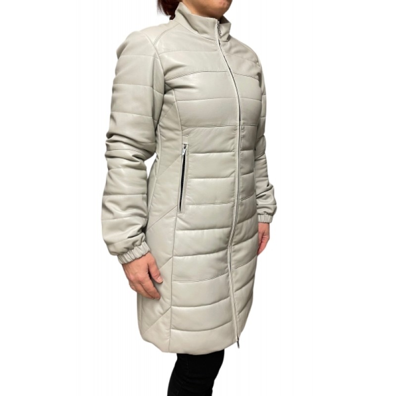 AW23-63-BABY BIRTH WOMENS LEATHER PUFFER LONG ICE WHITE