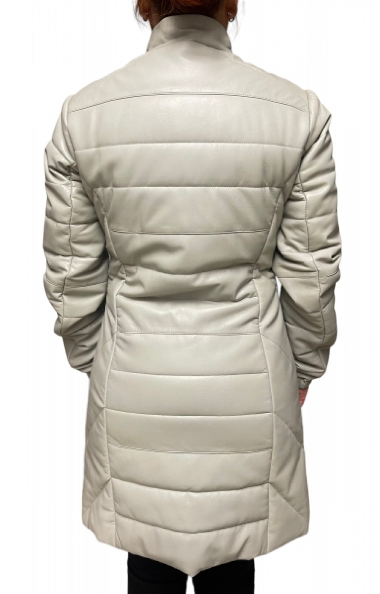 AW23-63-BABY BIRTH WOMENS LEATHER PUFFER LONG ICE WHITE
