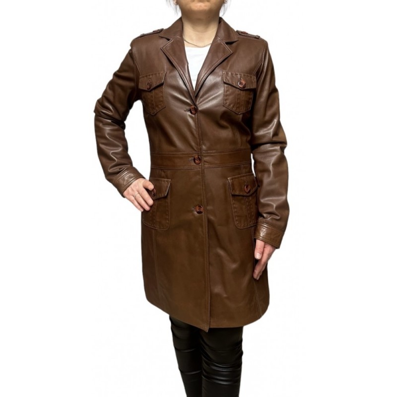 T-2701A WOMENS LEATHER COAT BROWN