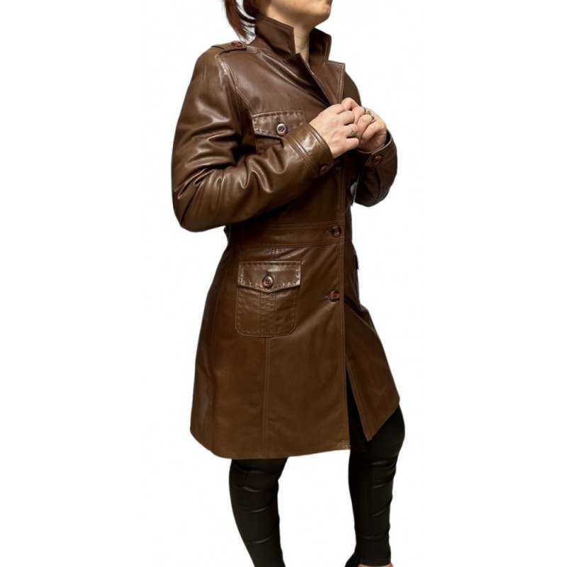 T-2701A WOMENS LEATHER COAT BROWN
