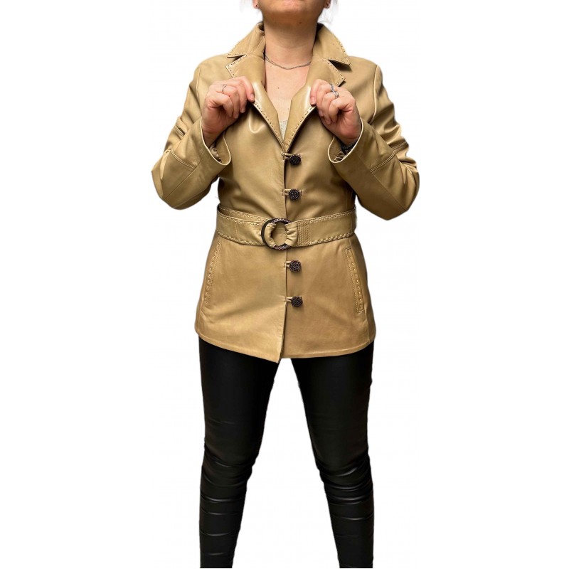 54006A WOMENS BEIGE LEATHER JACKET