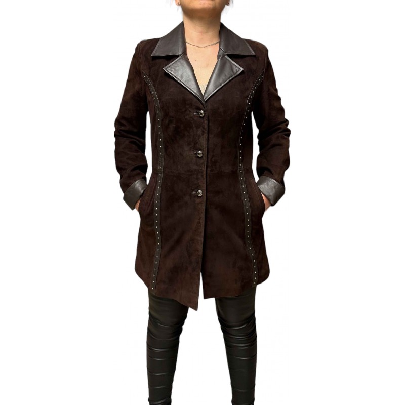 V-112-13 WOMENS LEATHER SUEDE JACKET BROWN