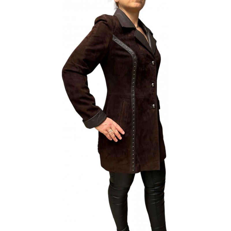 V-112-13 WOMENS LEATHER SUEDE JACKET BROWN