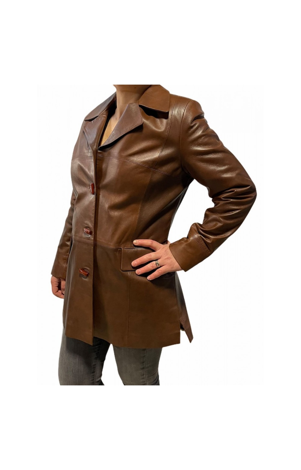 54063A WOMENS CLASSIC LEATHER JACKET BROWN