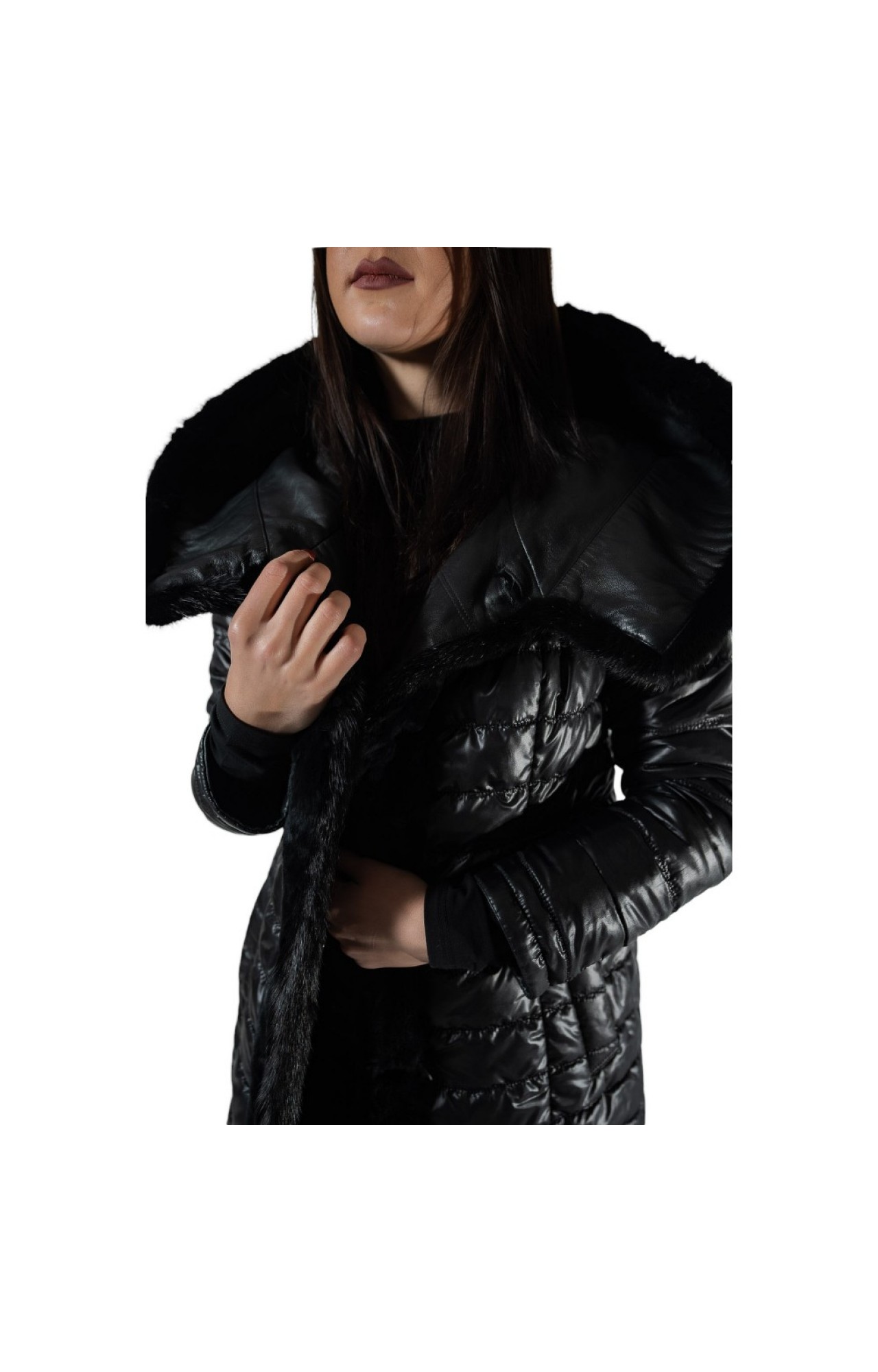 9863-2-C WOMENS DOUBLE SIDED LEATHER JACKET WITH NATURAL FUR BLACK