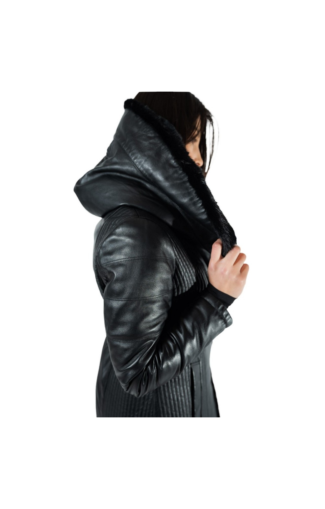9863-2-C WOMENS DOUBLE SIDED LEATHER JACKET WITH NATURAL FUR BLACK