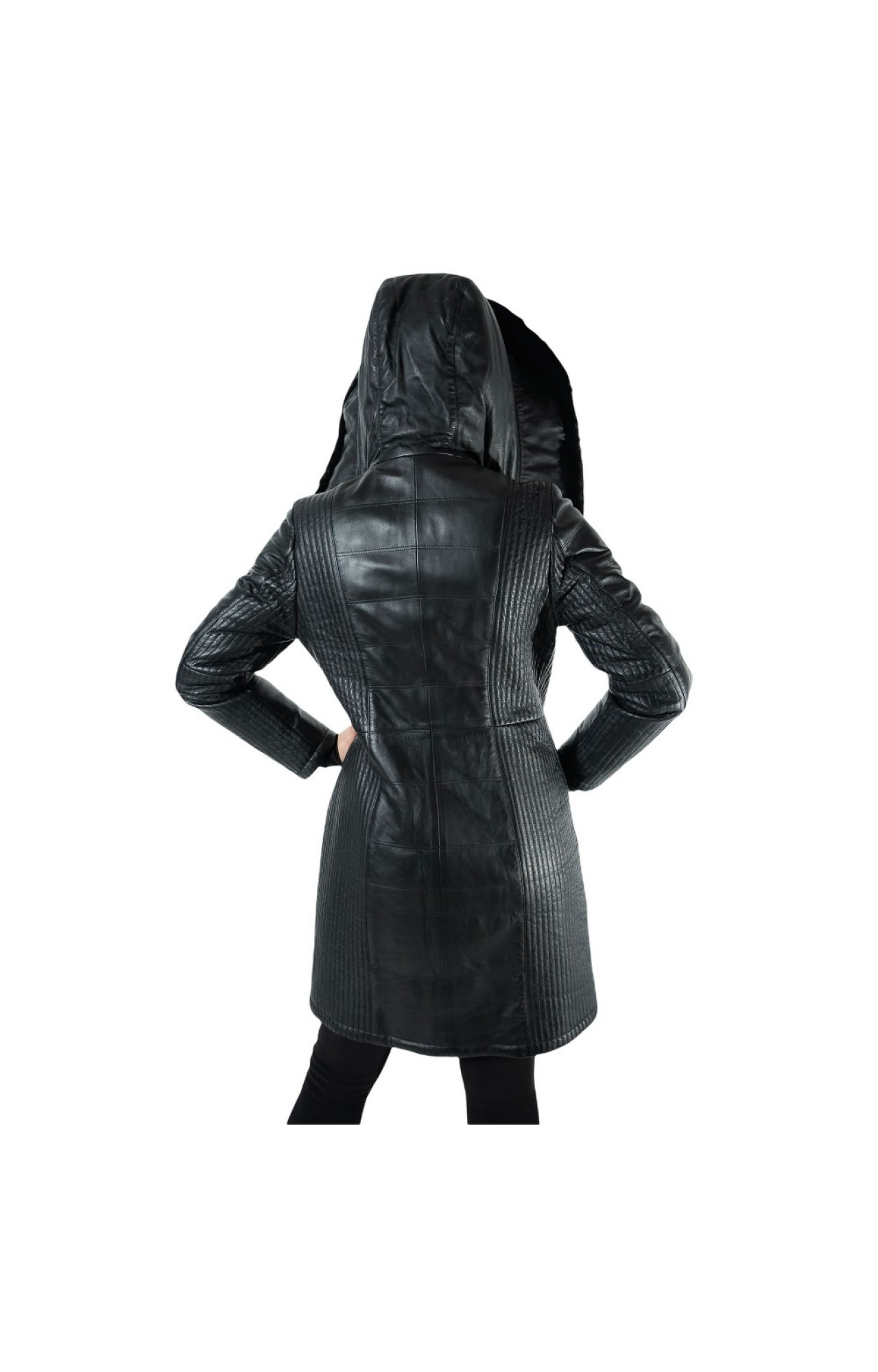 9863-2-C WOMENS DOUBLE SIDED LEATHER JACKET WITH NATURAL FUR BLACK
