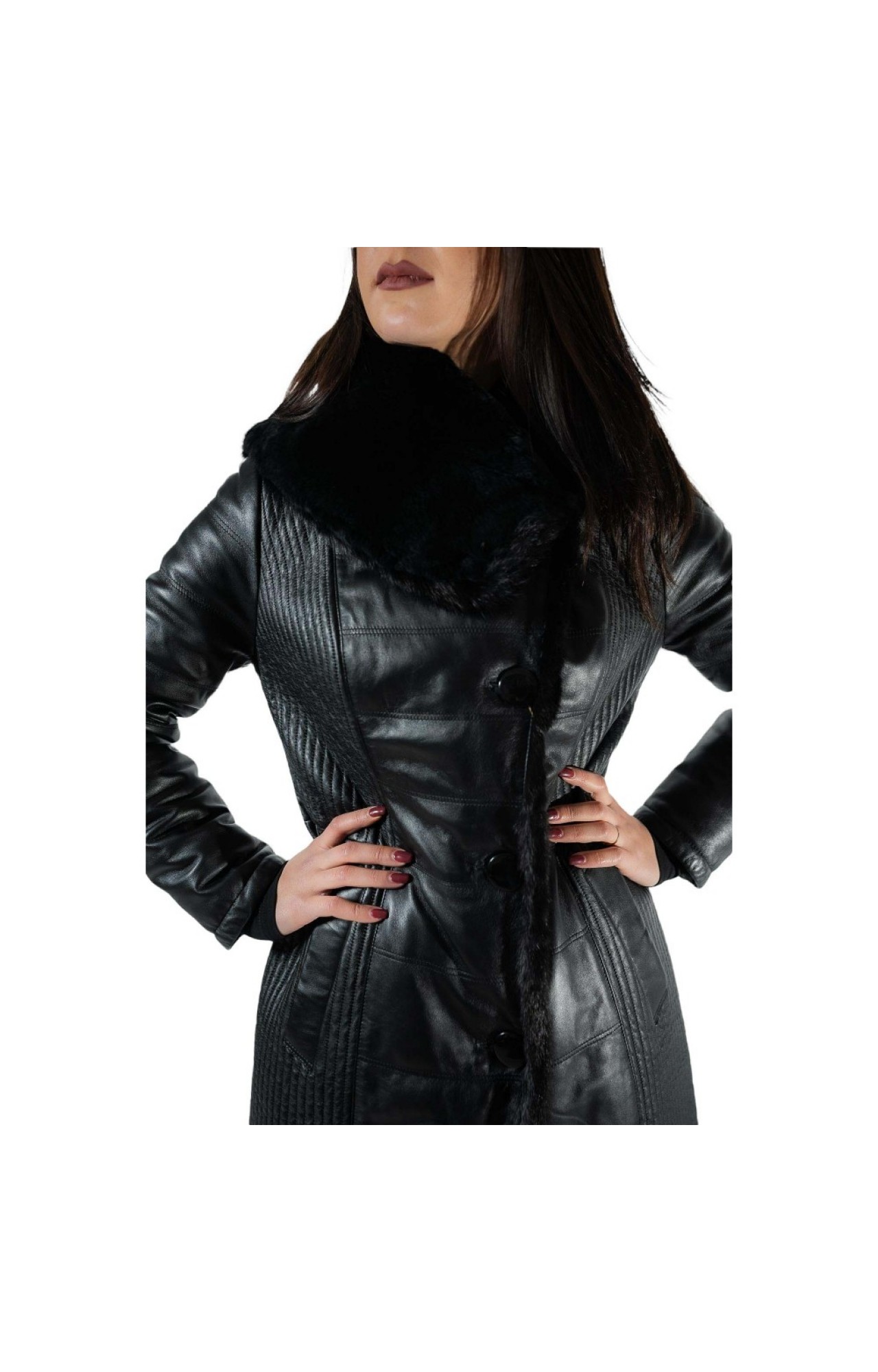 9863-2-C WOMENS DOUBLE SIDED LEATHER JACKET WITH NATURAL FUR BLACK