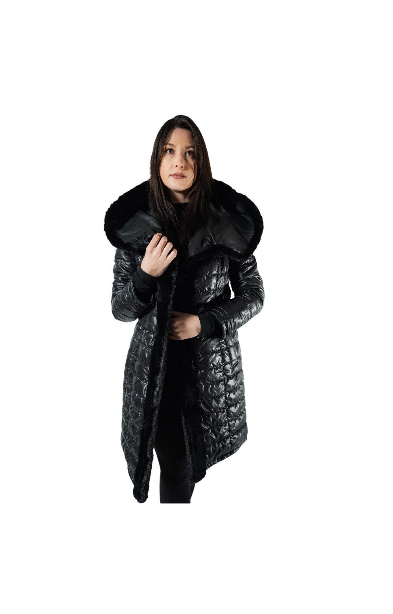9863-2-C WOMENS DOUBLE SIDED LEATHER JACKET WITH NATURAL FUR BLACK