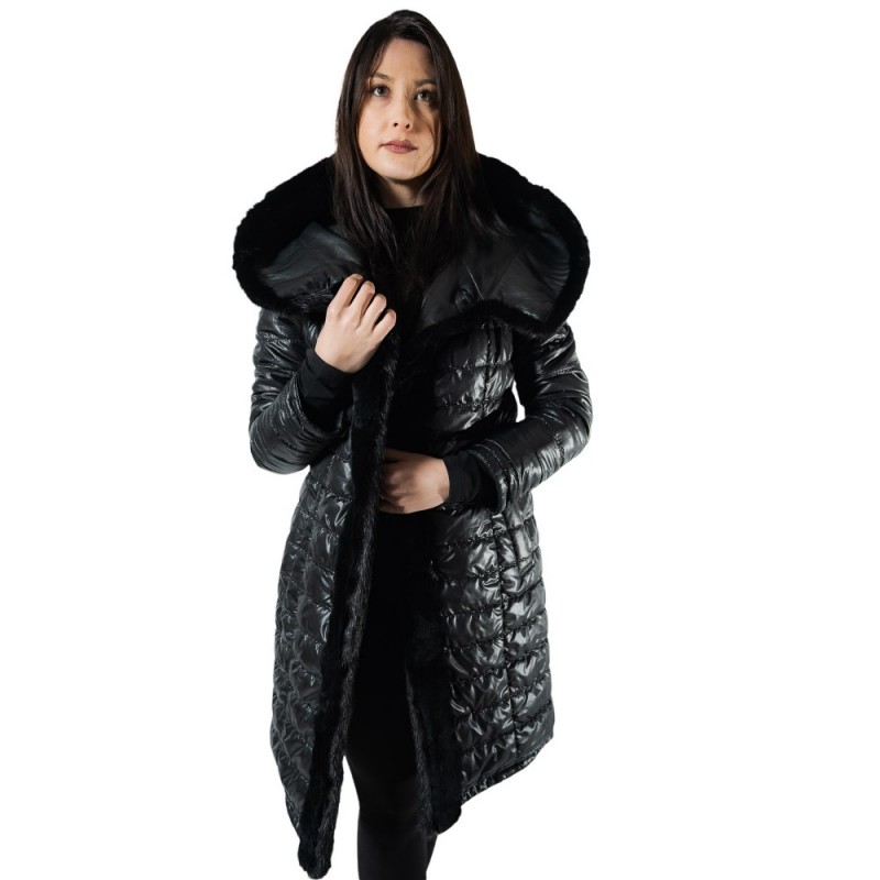 9863-2-C ΓΥΝΑΙΚΕΙΟ ΔΕΡΜΑΤΙΝΟ ΗΜΙΠΑΛΤΟ ΔΙΠΛΗΣ ΟΨΕΩΣ ΜΕ ΦΥΣΙΚΗ ΓΟΥΝΑ ΜΑΥΡΟ