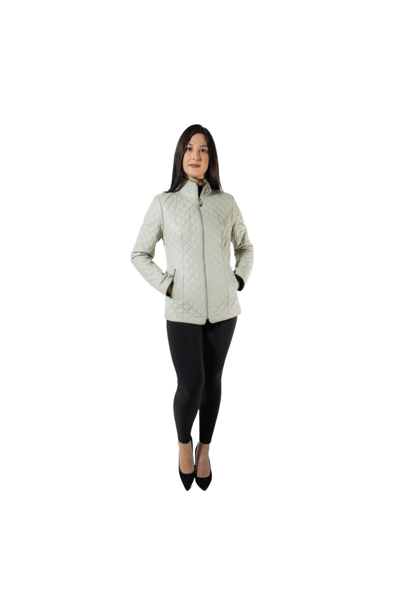 9915 WOMEN'S BEIGE SPRING LEATHER JACKET