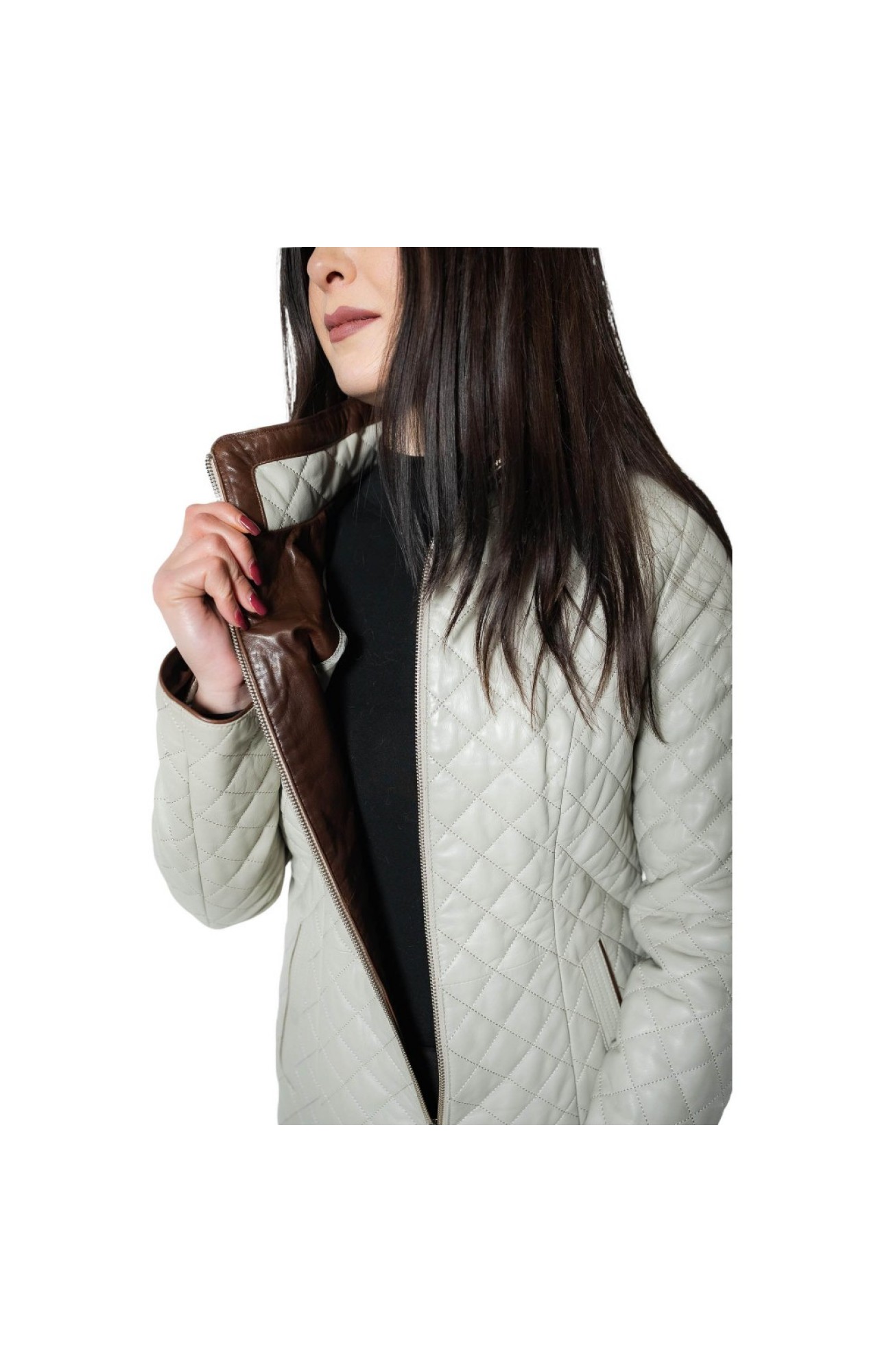 9915 WOMEN'S BEIGE SPRING LEATHER JACKET