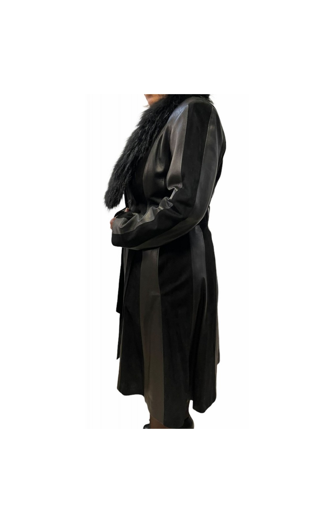 A-D51 WOMENS LEATHER COAT WITH NATURAL FUR BLACK