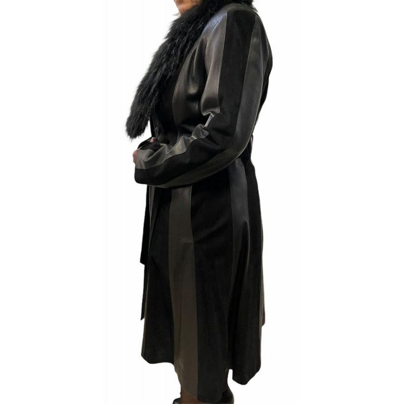 A-D51 ΓΥΝΑΙΚΕΙΟ ΔΕΡΜΑΤΙΝΟ ΠΑΛΤΟ ΜΕ ΦΥΣΙΚΗ ΓΟΥΝΑ ΜΑΥΡΗ 