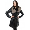 B-1190G-LONG WOMENS LEATHER SEMI-COAT BLACK
