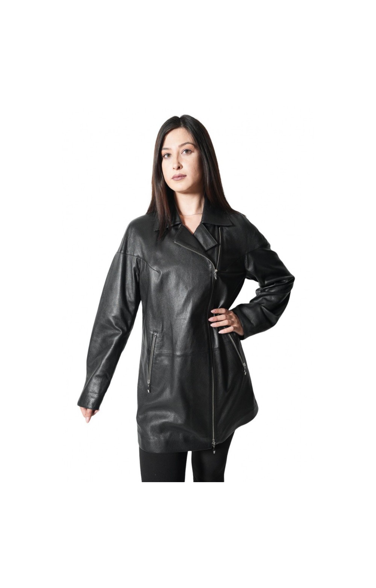 B-07-1206 WOMENS BLACK LEATHER LONG PERFECTO JACKET 