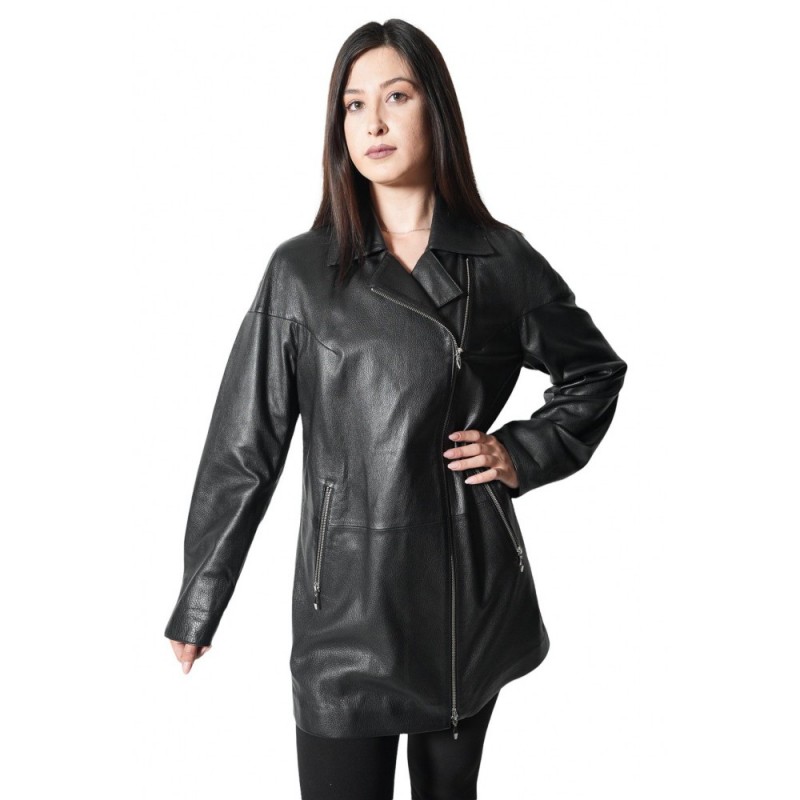 B-07-1206 ΓΥΝΑΙΚΕΙΑ ΜΑΥΡΗ ΔΕΡΜΑΤΙΝΗ ΜΑΚΡΙΑ ΖΑΚΕΤΑ ΜΕΣΑΤΗ PERFECTO  