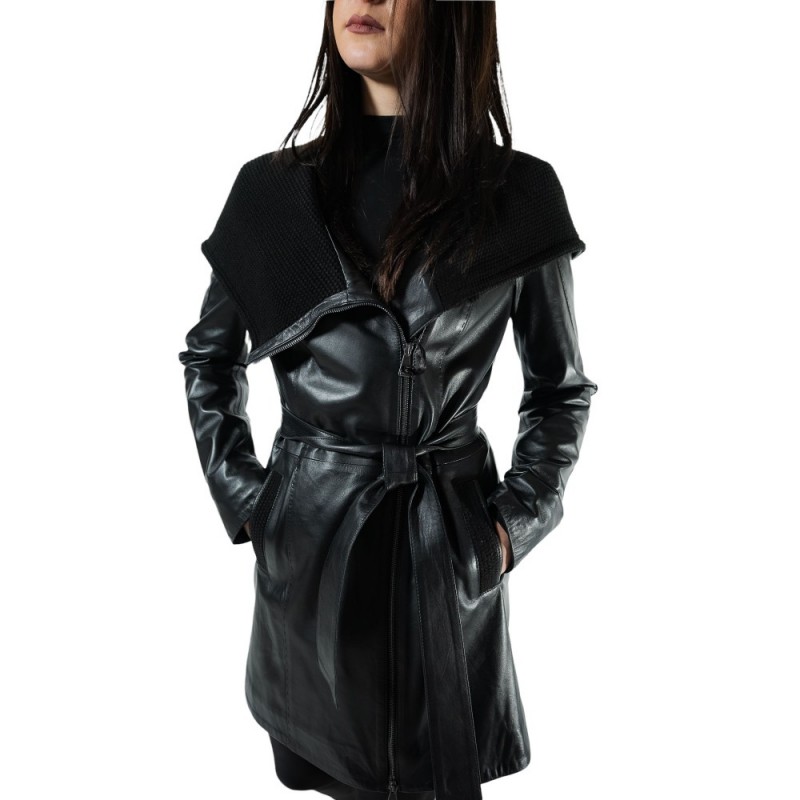 B-1190B-LONG BLACK ΓΥΝΑΙΚΕΙΟ ΜΑΥΡΟ ΔΕΡΜΑΤΙΝΟ ΗΜΙΠΑΛΤΟ