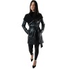 B-1190B-LONG BLACK WOMENS LEATHER SEMI-COAT